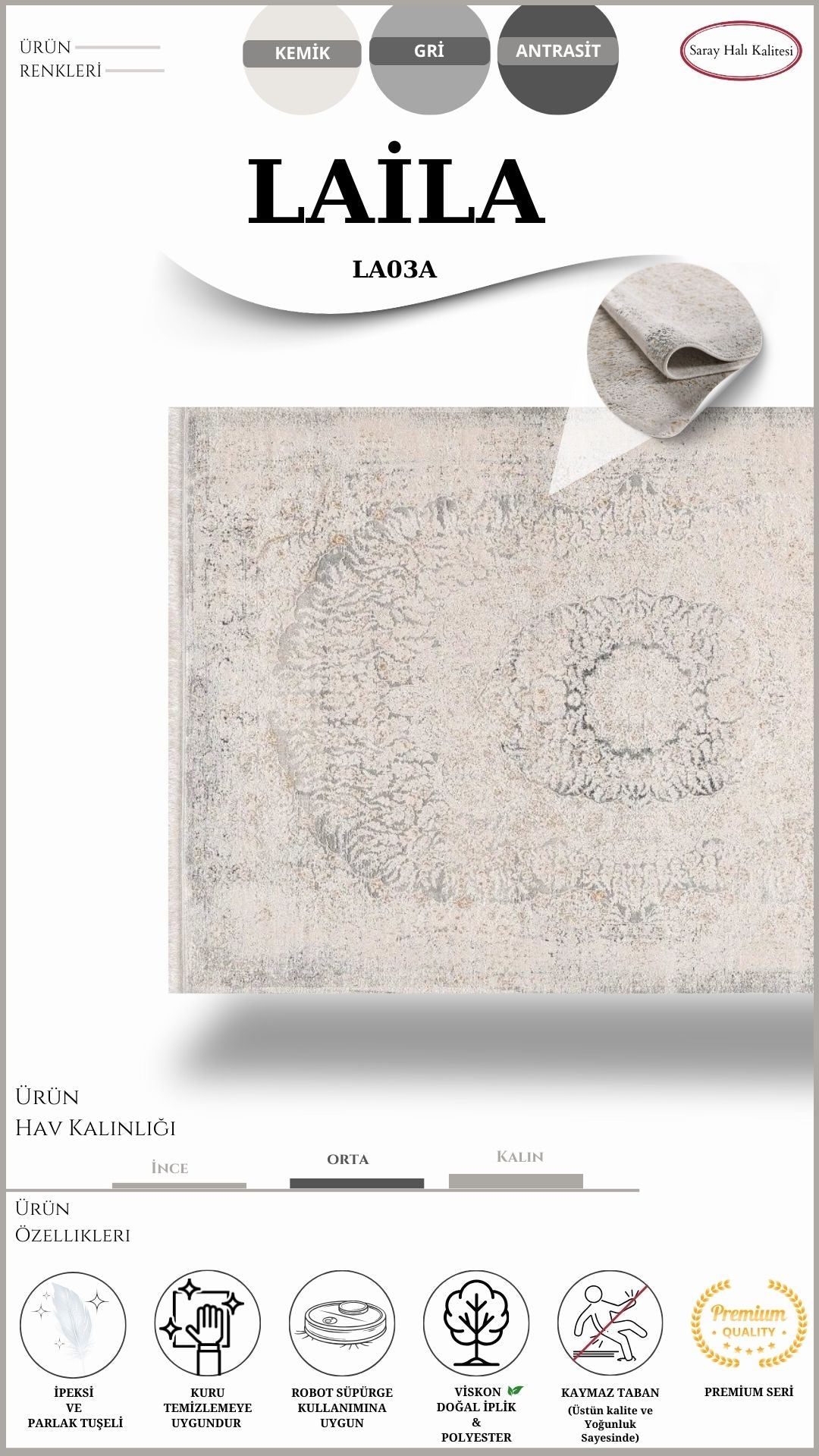 Vintage Kaliteli Salon Halısı LAİLA LA03A