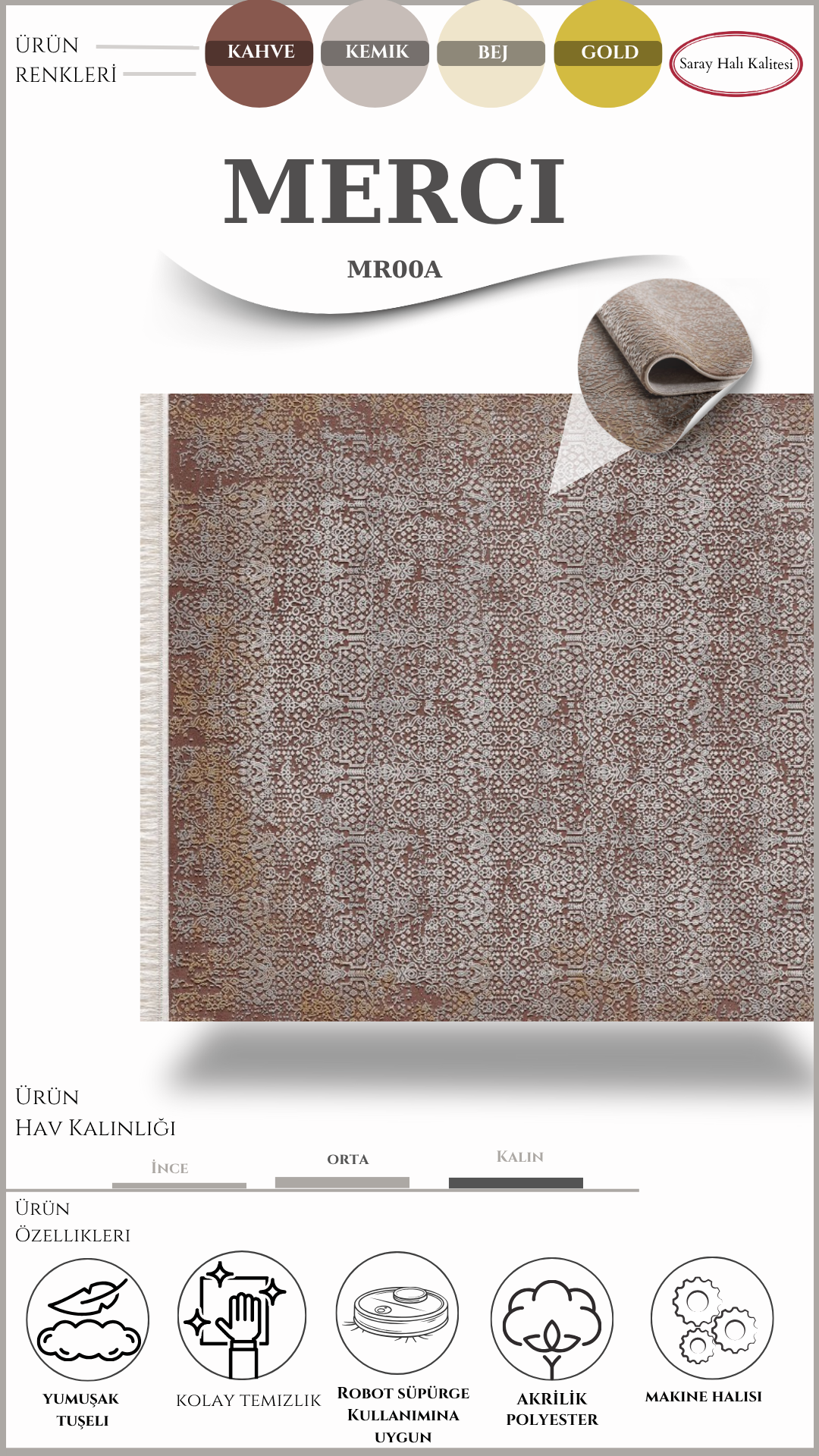 Vintage ve Klasik Salon Halısı MERCI MR00A