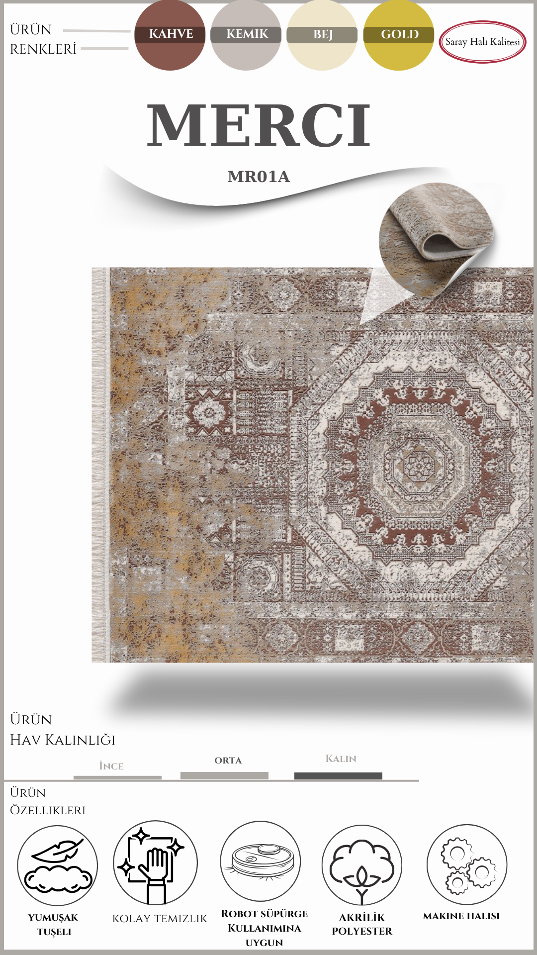 Vintage ve Klasik Salon Halısı MERCI MR01A