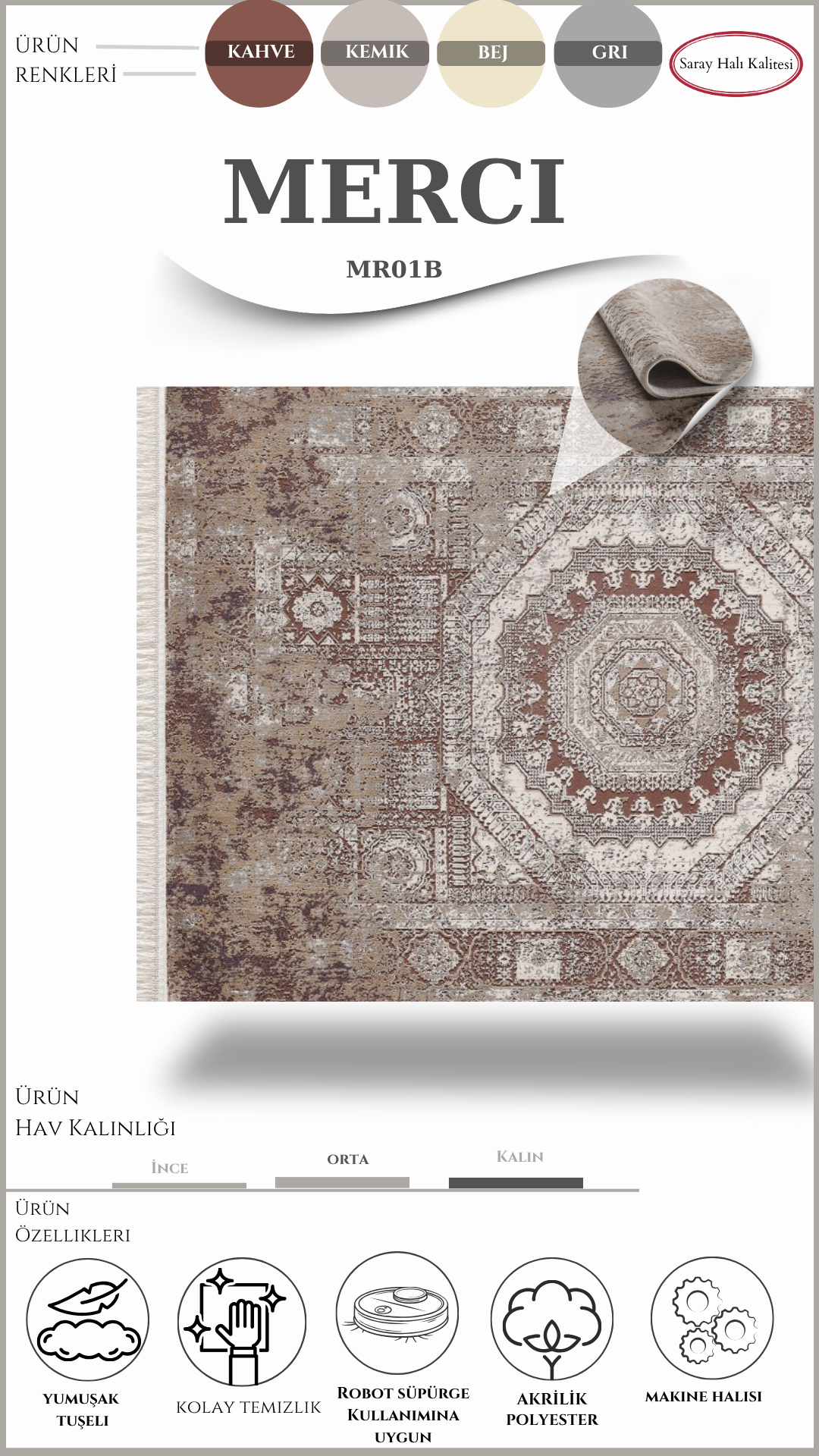 Vintage ve Klasik Salon Halısı MERCI MR01B