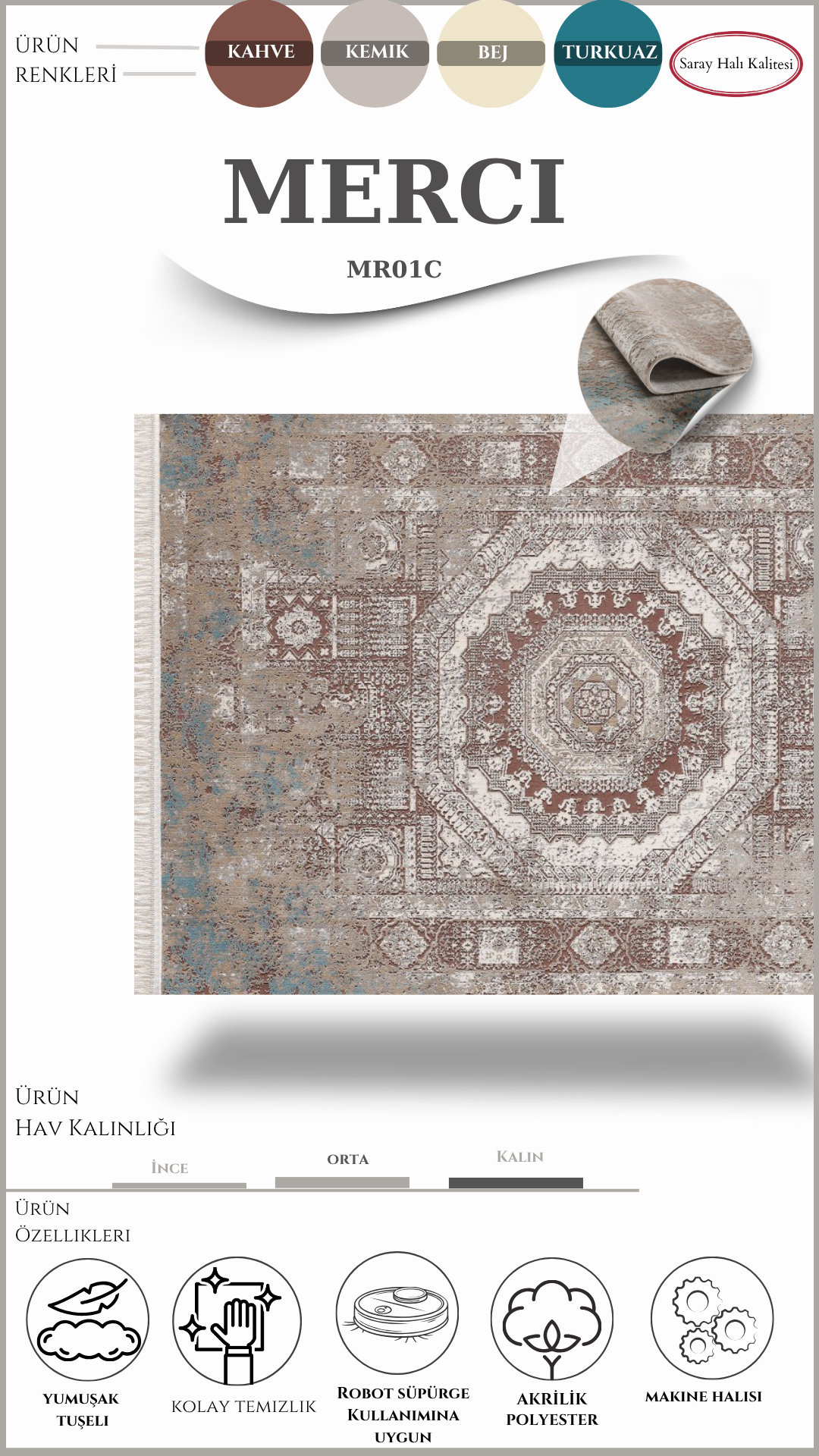 Vintage ve Klasik Salon Halısı MERCI MR01C