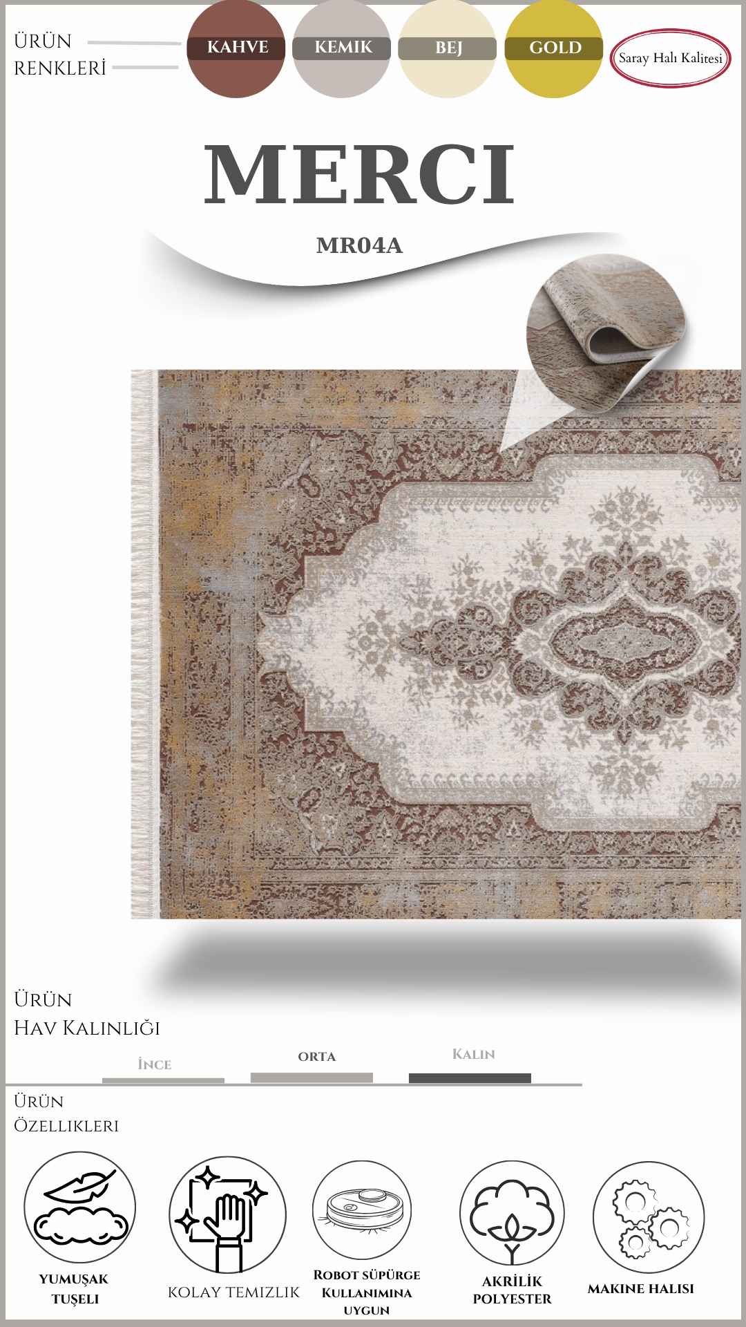 Vintage ve Klasik Salon Halısı MERCI MR04A