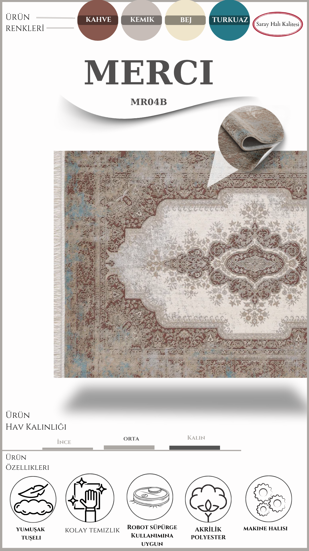 Vintage ve Klasik Salon Halısı MERCI MR04B