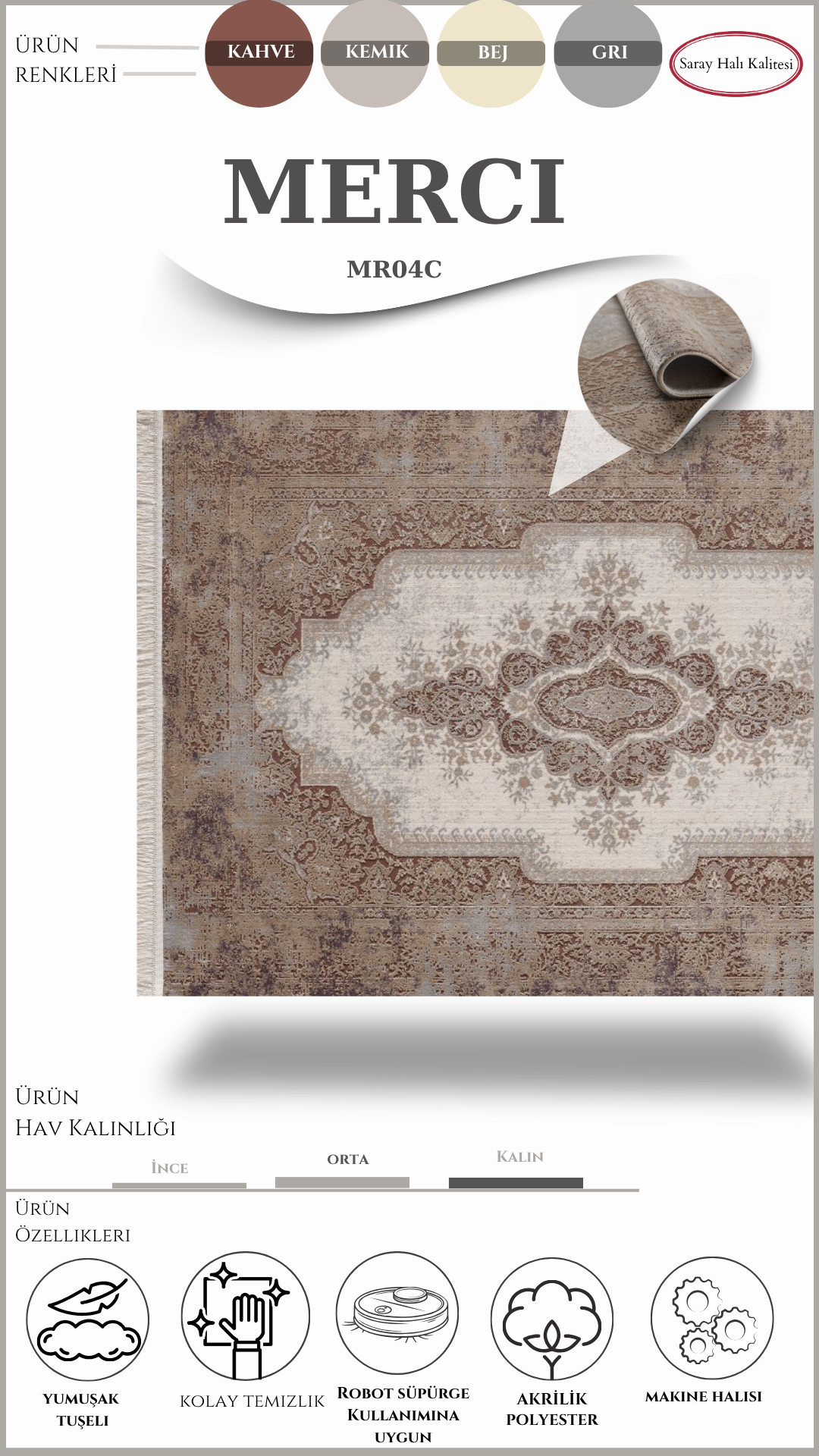 Vintage ve Klasik Salon Halısı MERCI MR04C