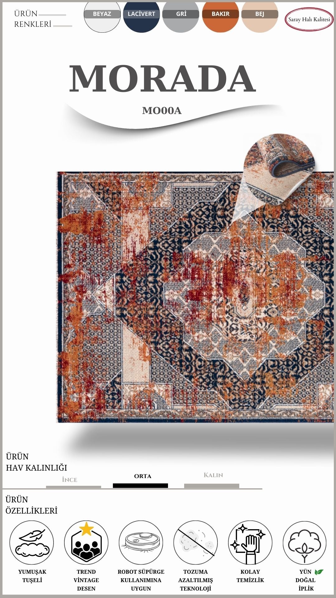 Yün Vintage Salon Halısı MORADA MO00A