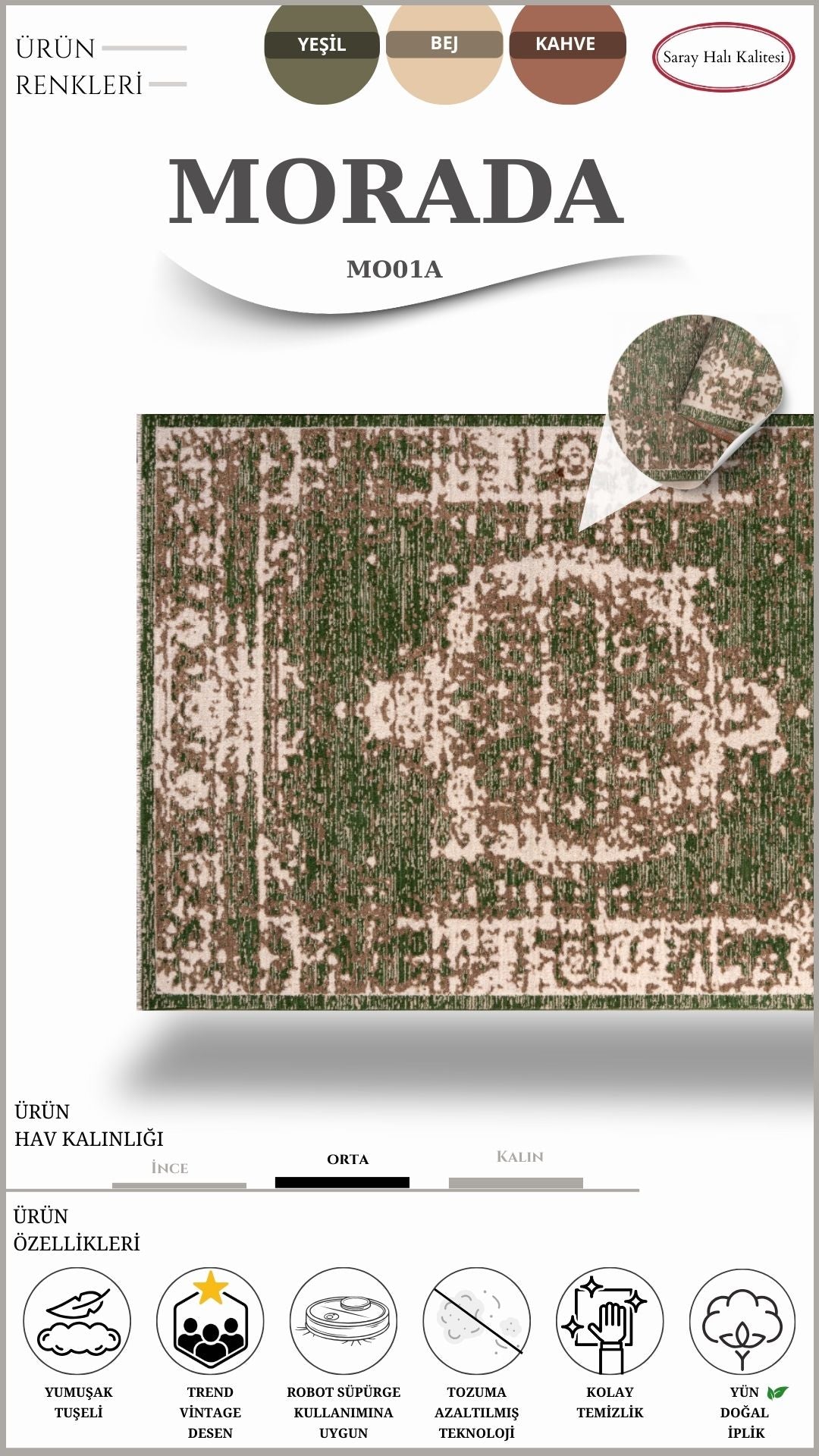 Yün Vintage Salon Halısı MORADA MO01A