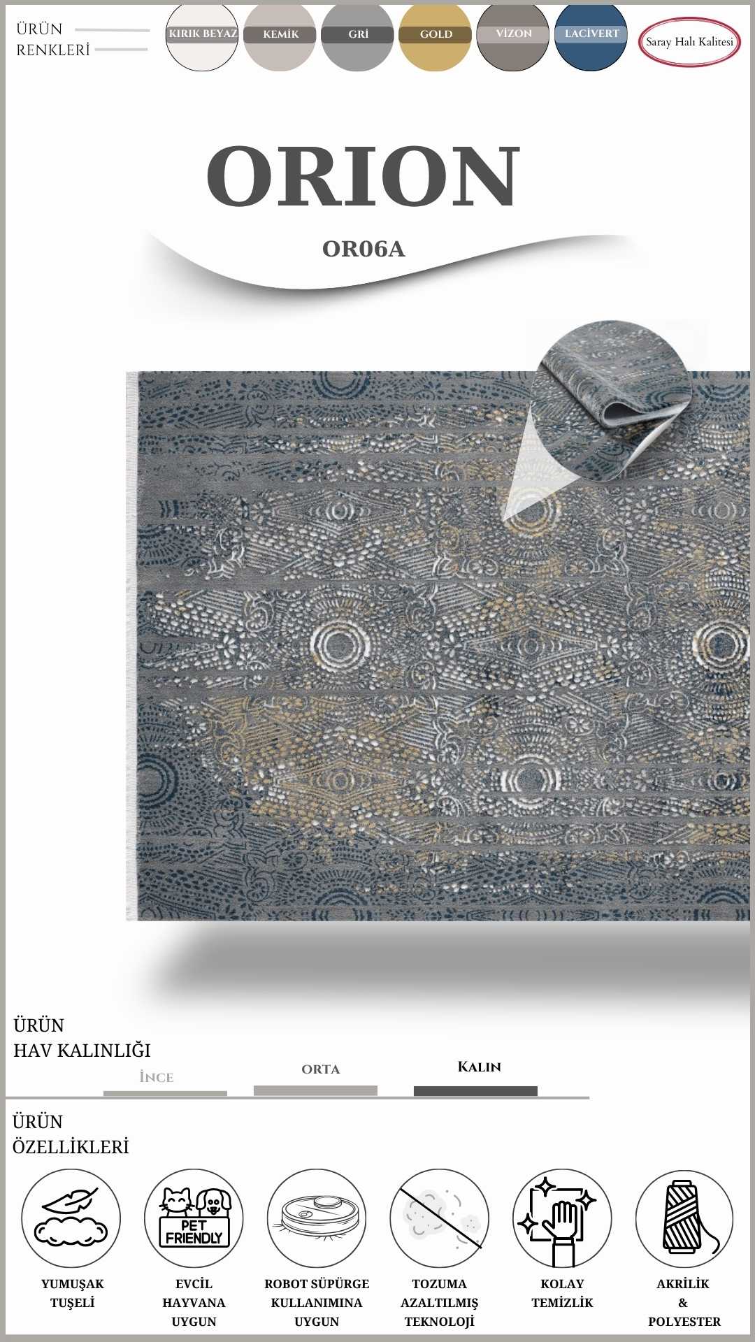 Geometrik ve Modern Desenli Özel Kesim Halı ORION OR06A