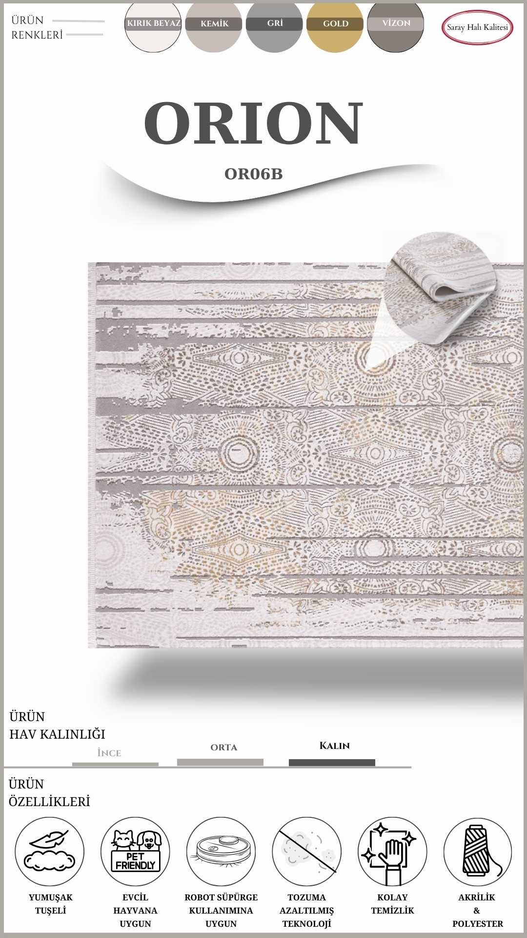 Geometrik ve Modern Desenli Özel Kesim Halı ORION OR06B