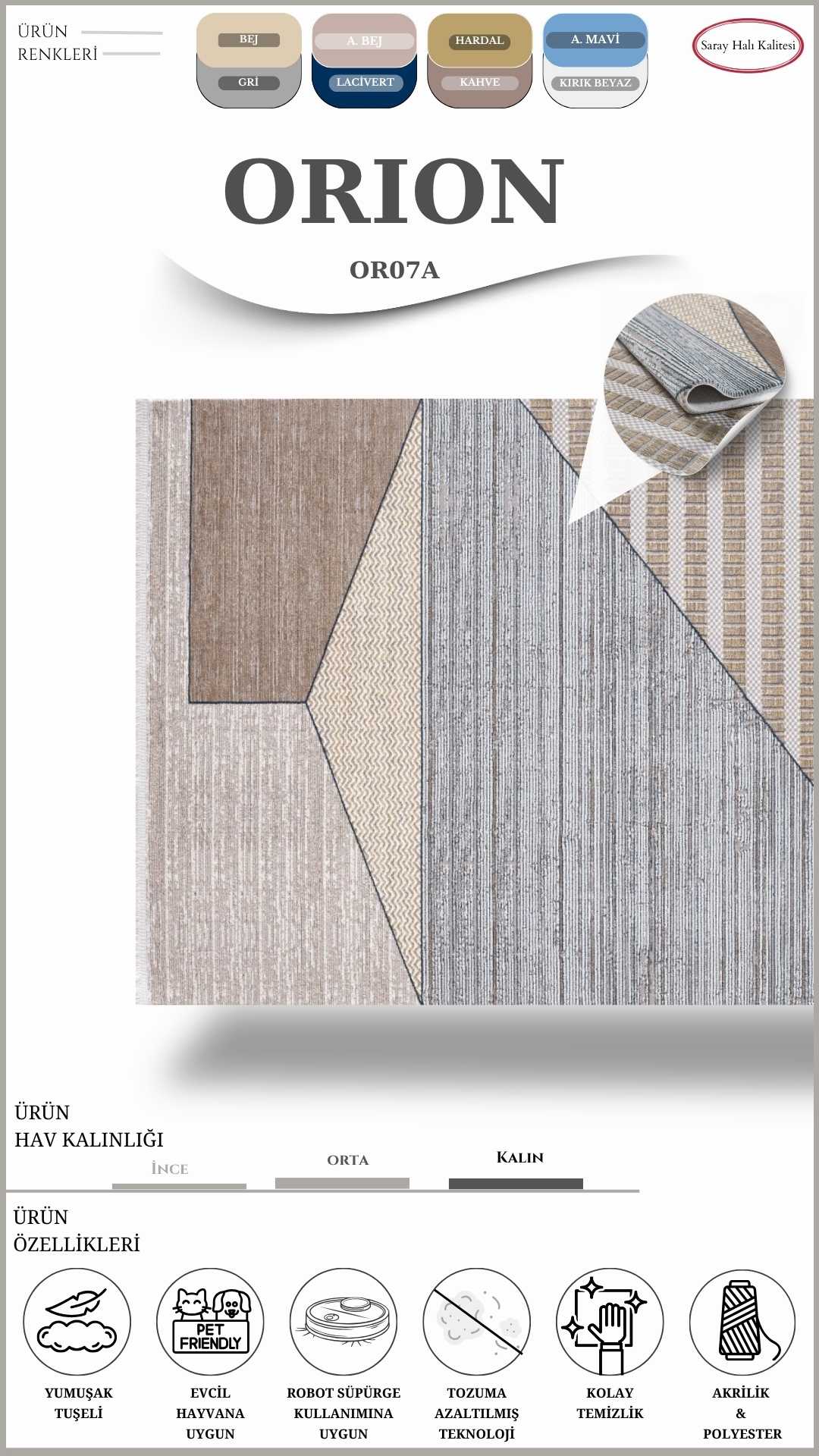 Geometrik ve Modern Desenli Özel Kesim Halı ORION OR07A