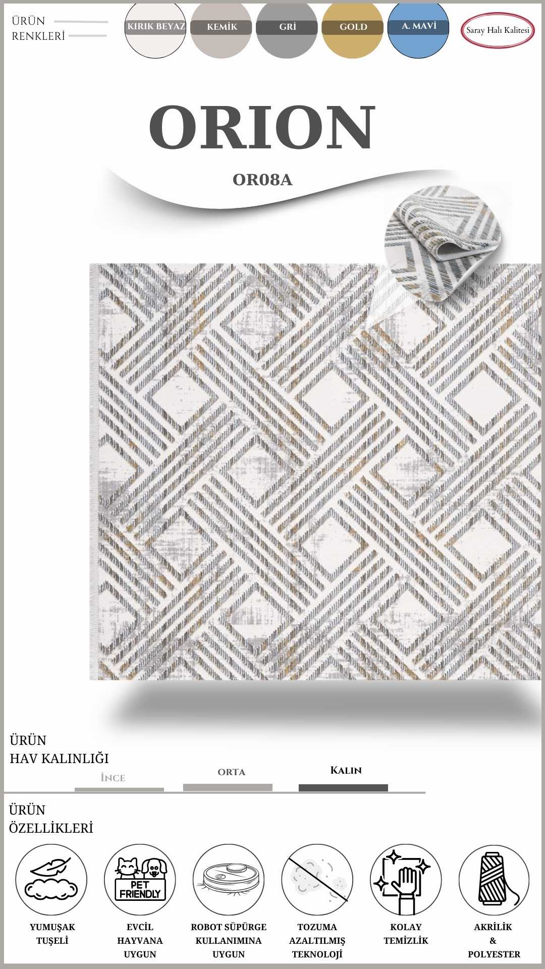Geometrik ve Modern Desenli Özel Kesim Halı ORION OR08A