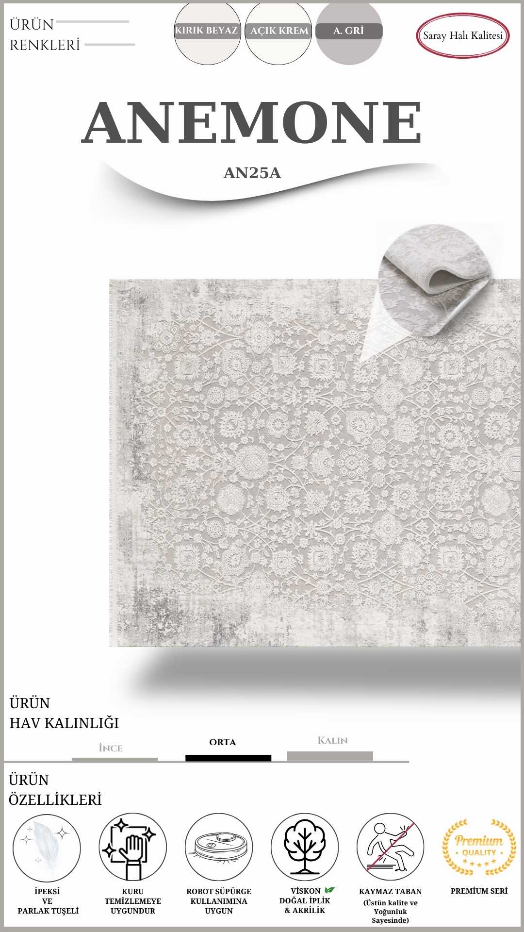Klasik, Kaliteli Salon Halısı ANEMONE AN25A