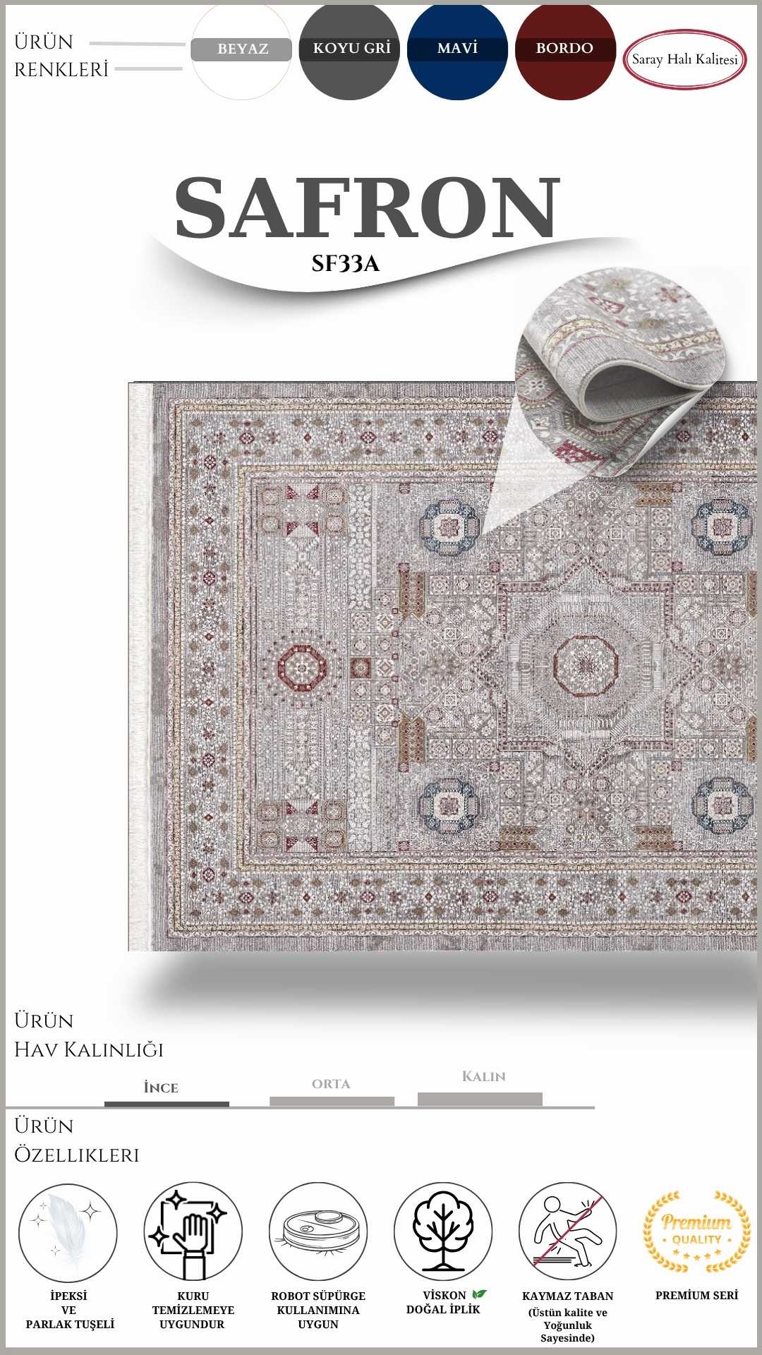 Klasik Kaliteli Salon Halısı SAFRON SF33A