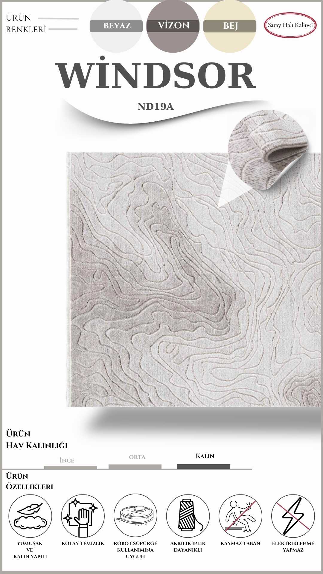 Klasik Salon Halısı Kalın ve Yumuşak WİNDSOR ND19A