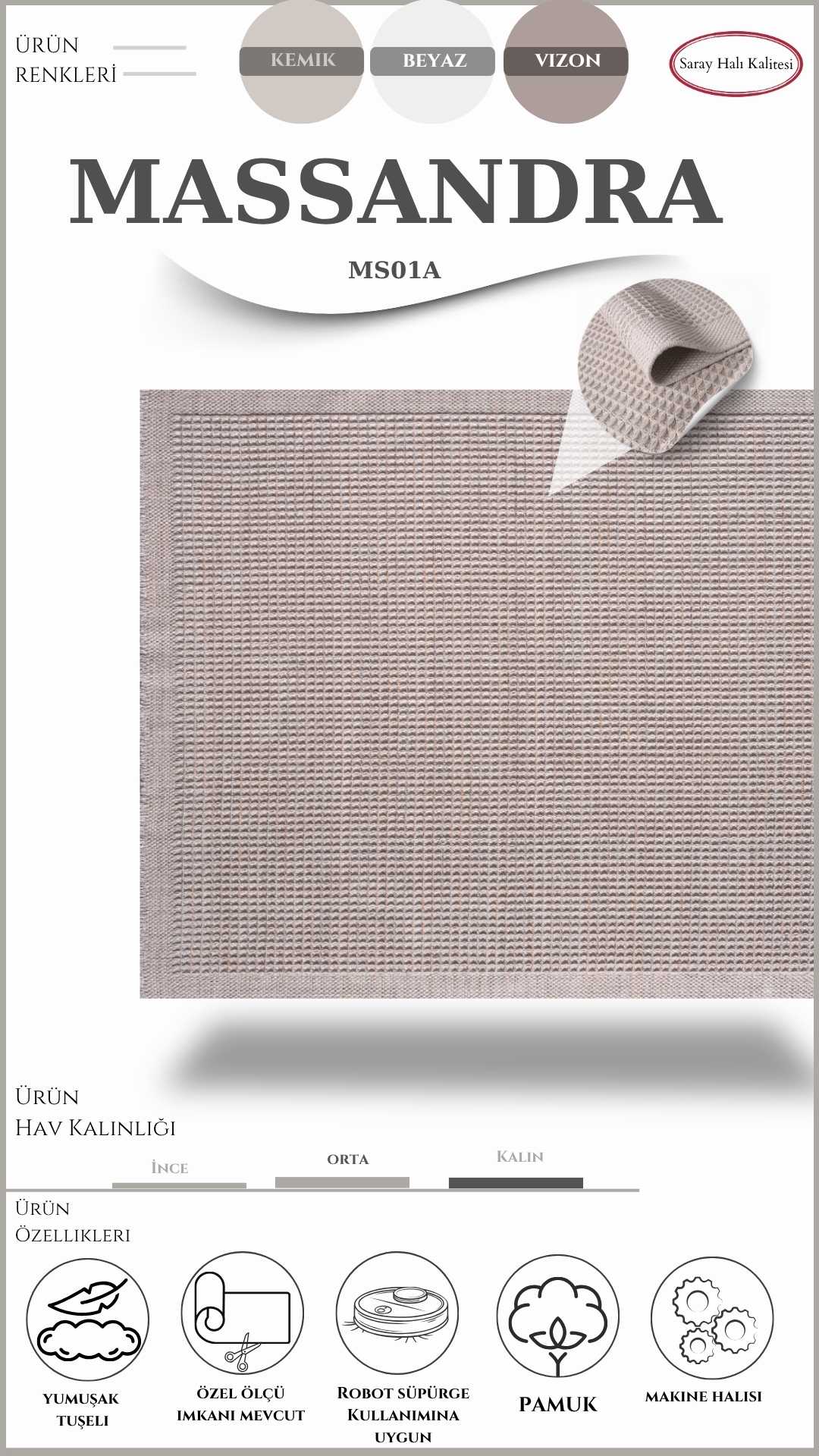 Modern Kilim Pati Dostu Pamuk İplikli MASSANDRA MS01A