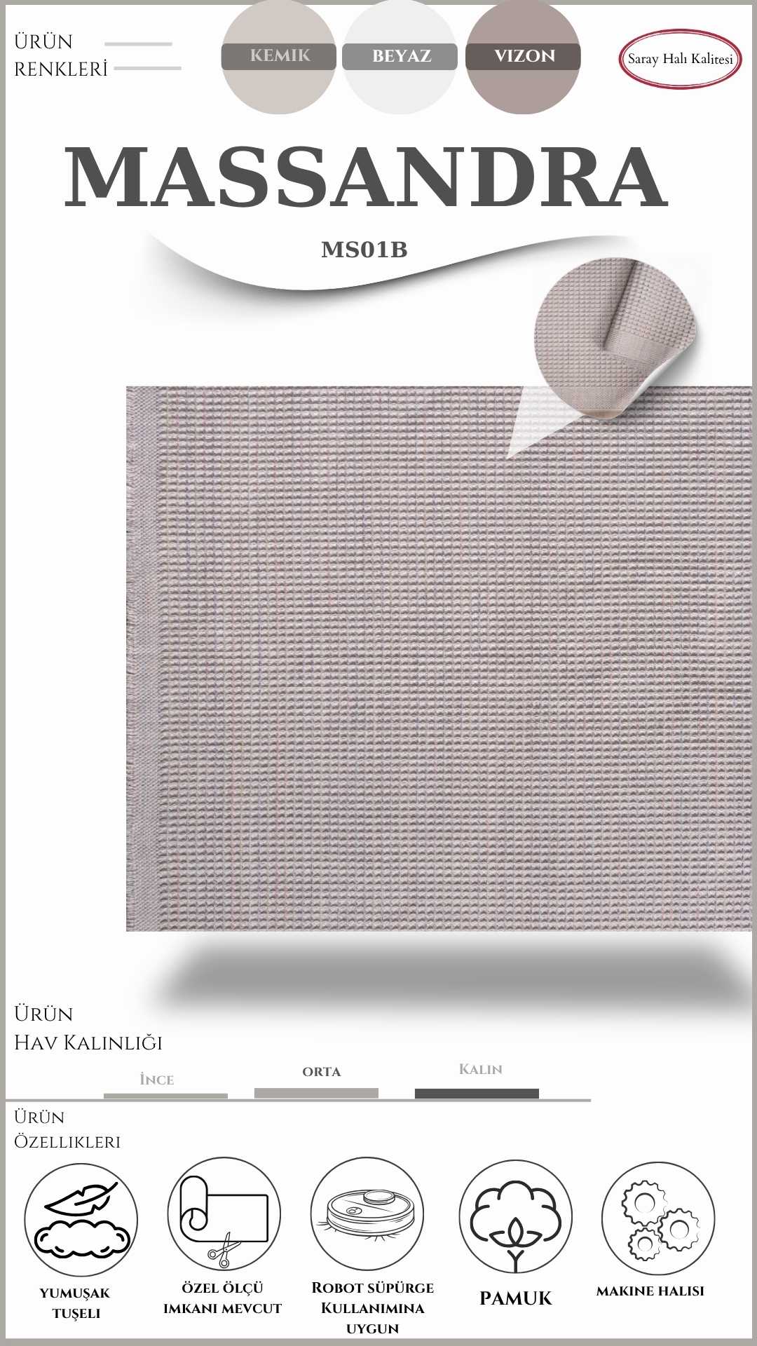 Modern Kilim Pati Dostu Pamuk İplikli MASSANDRA MS01B