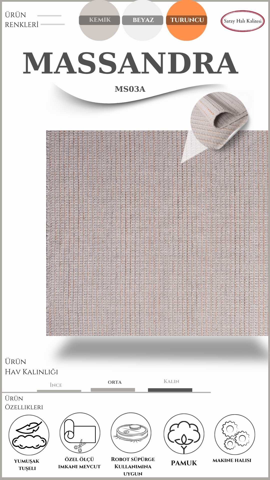 Modern Kilim Pati Dostu Pamuk İplikli MASSANDRA MS03A