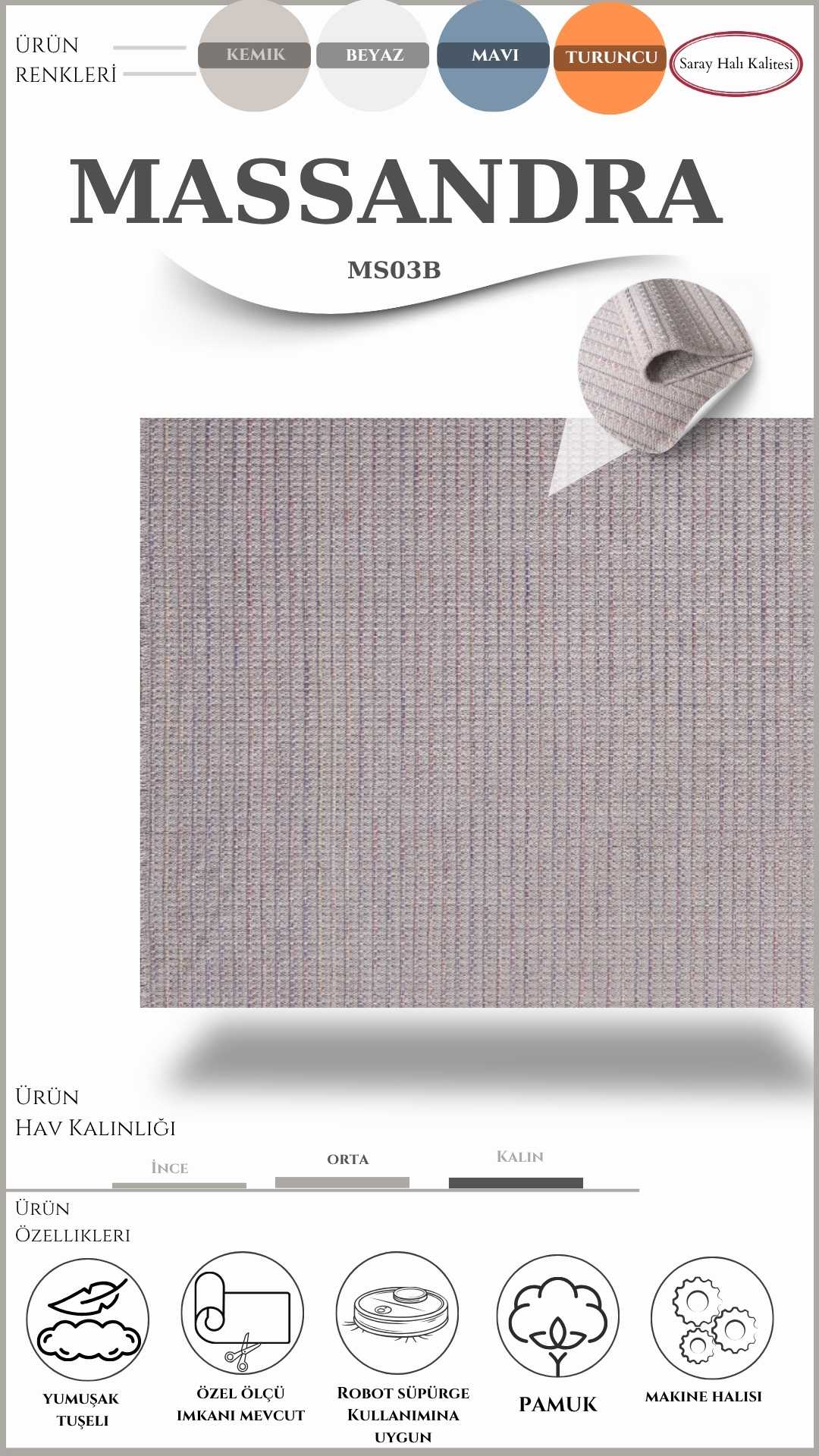 Modern Kilim Pati Dostu Pamuk İplikli MASSANDRA MS03B