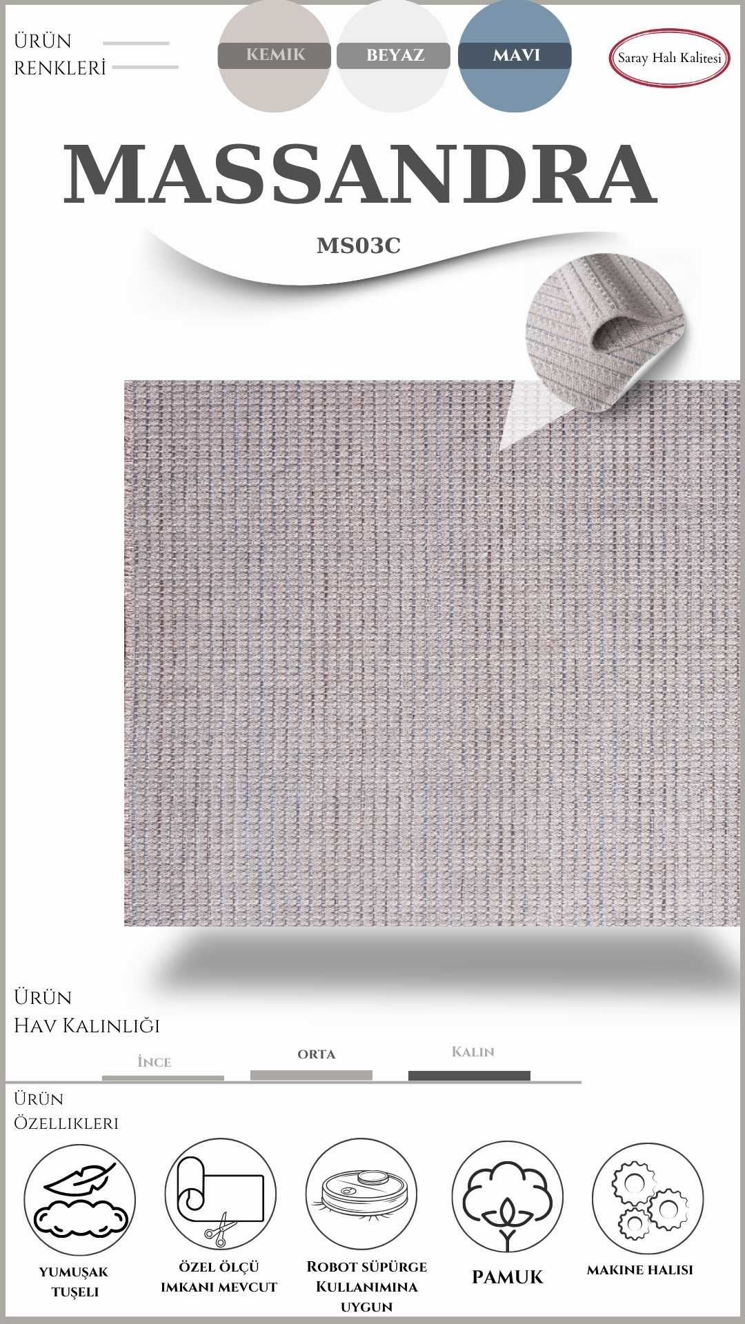 Modern Kilim Pati Dostu Pamuk İplikli MASSANDRA MS03C
