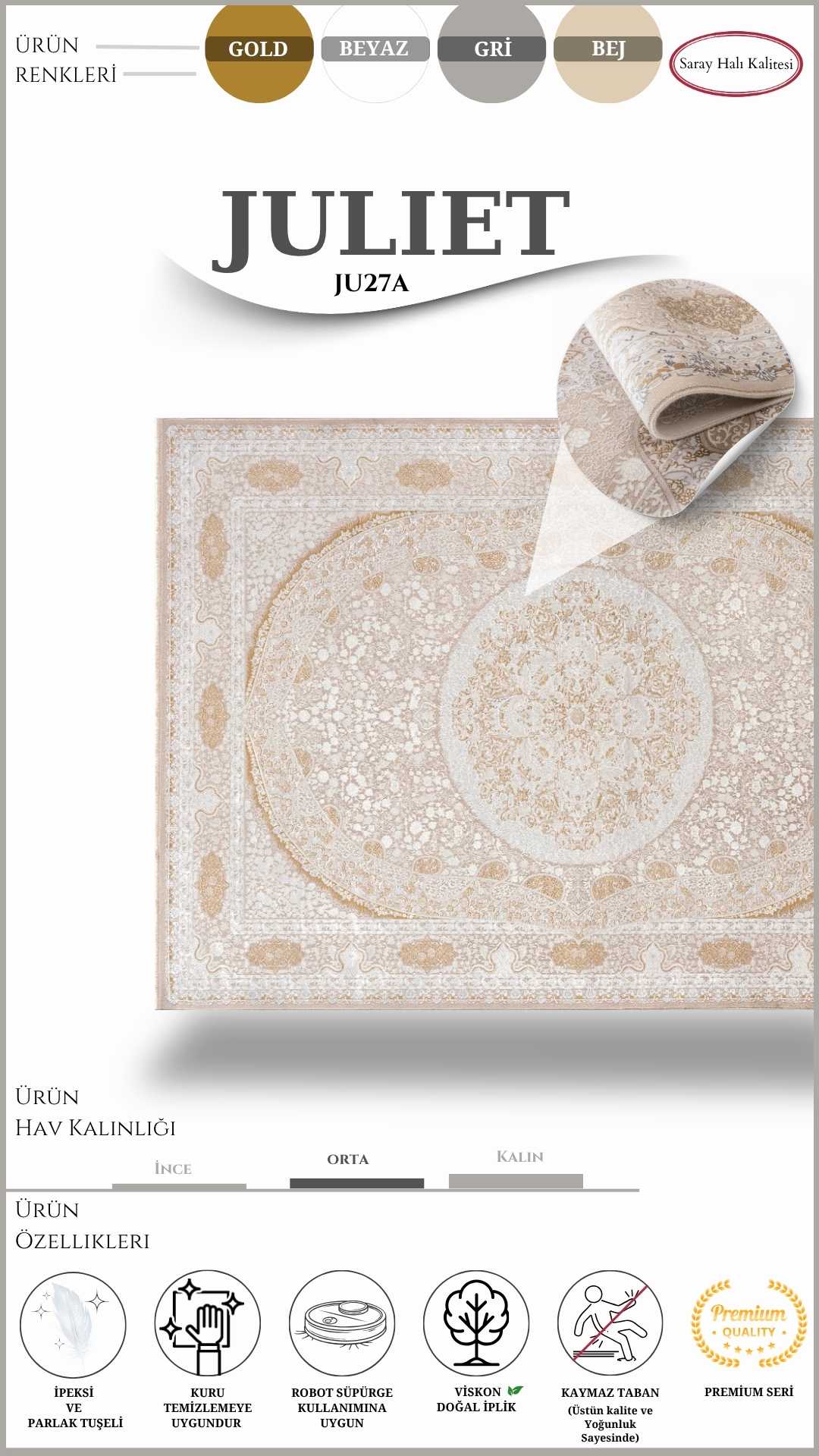 Modern Klasik Kaliteli Salon Halısı JULIET JU27A