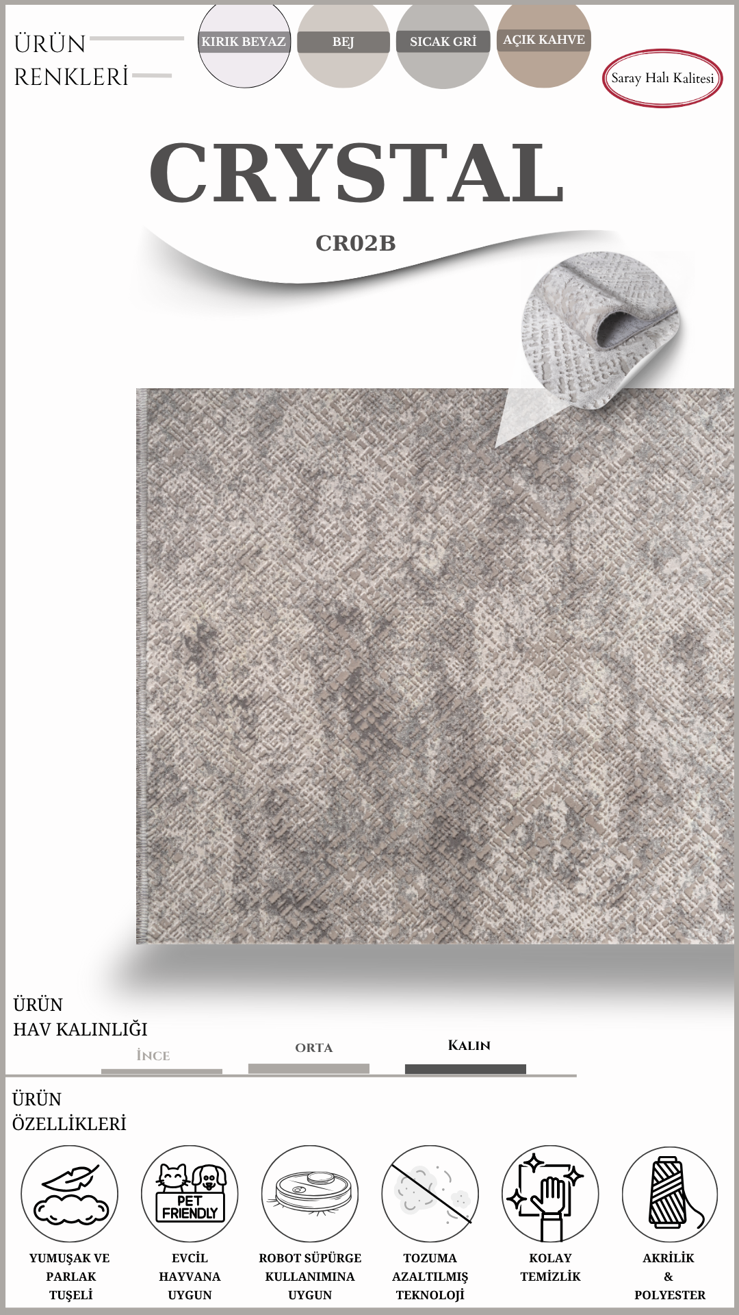 Salon ve Oturma Odası Halısı CRYSTAL CR02B