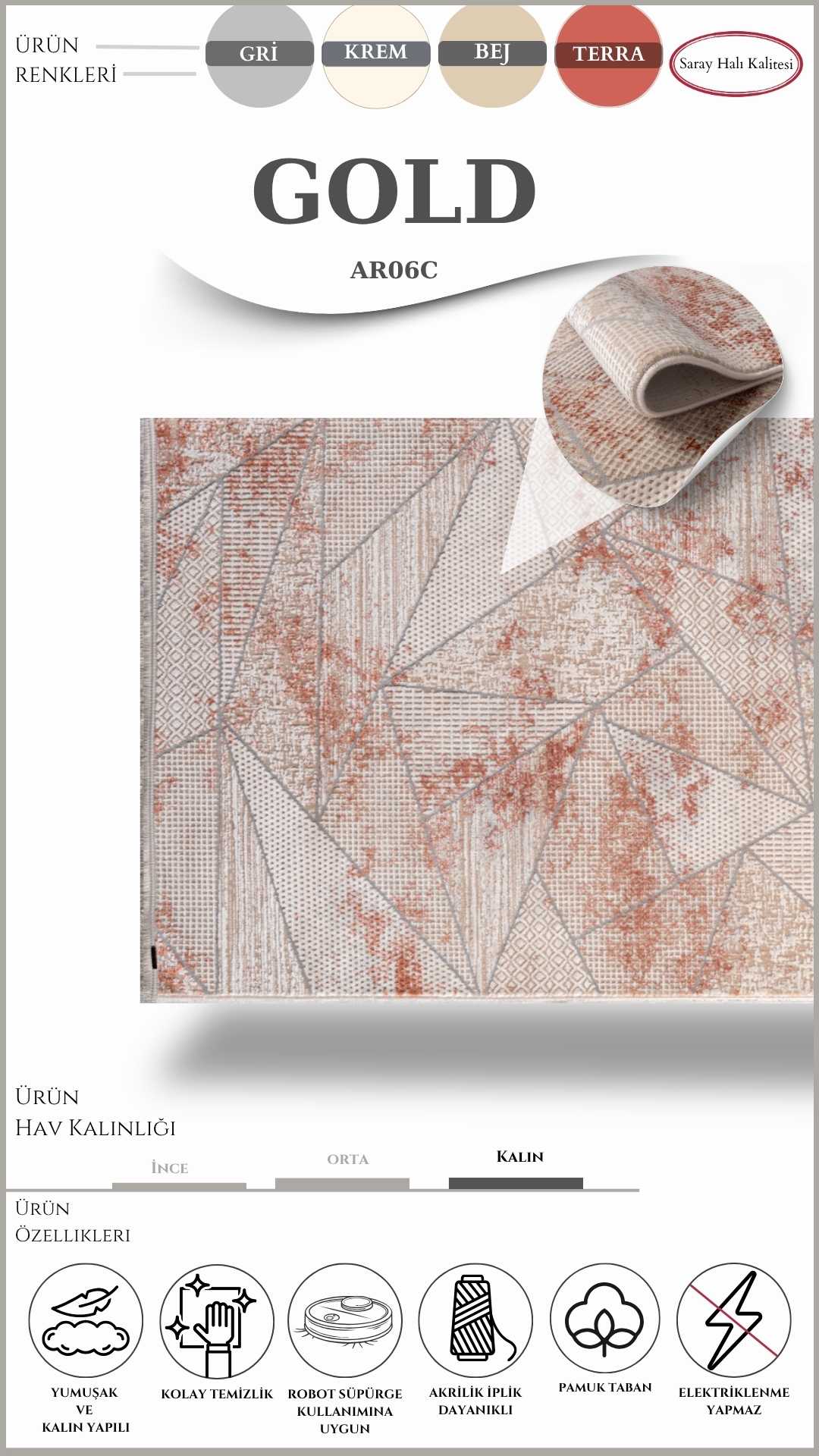 Yolluk ve Mutfak Halısı Özel Kesim ARMONİ GOLD AR06C