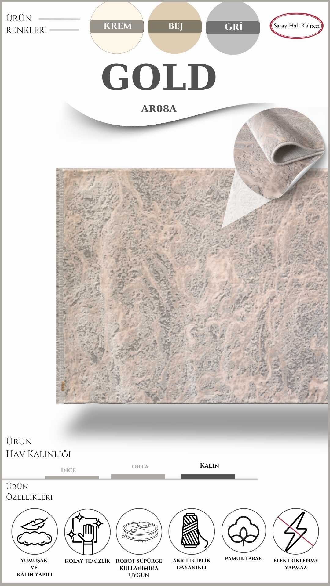Yolluk ve Mutfak Halısı Özel Kesim ARMONİ GOLD AR08A