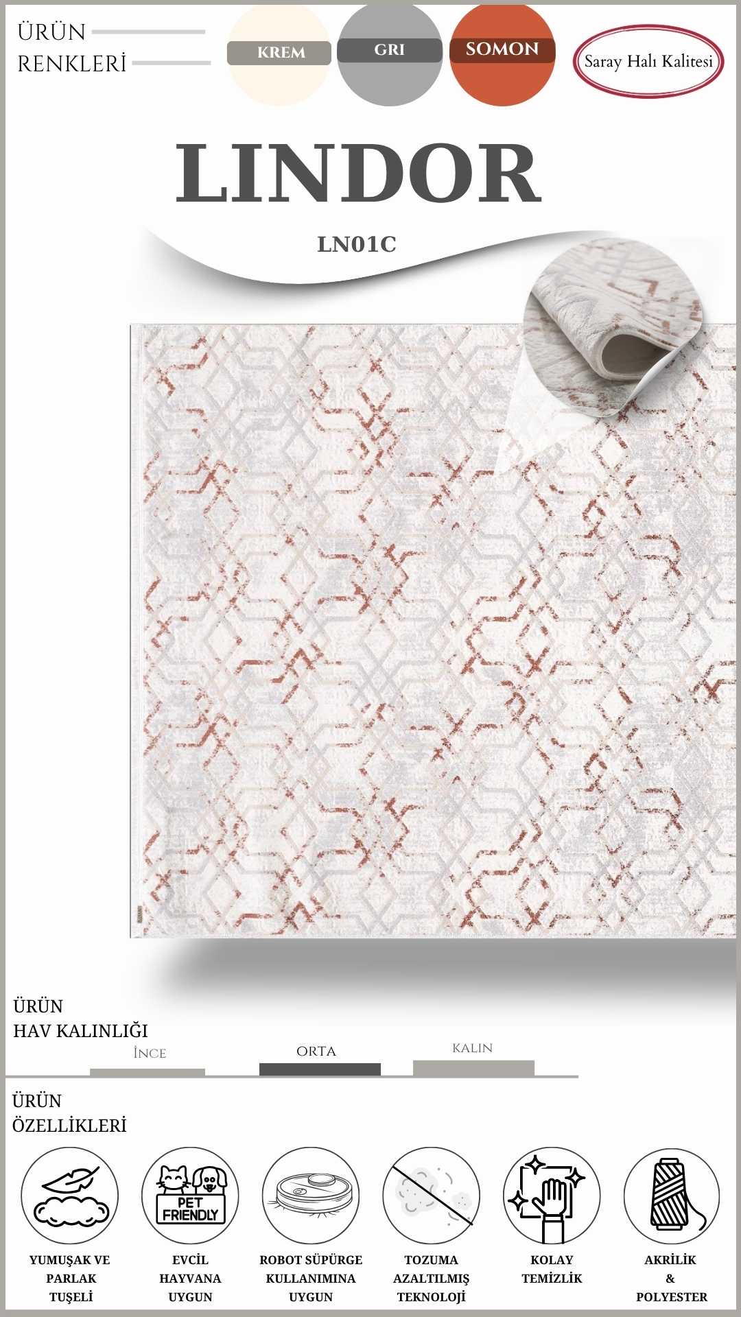 Yolluk ve Mutfak Halısı Özel Kesim LINDOR LN01C
